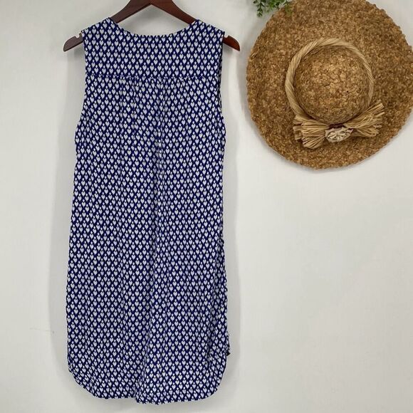 Beach lunch lounge Cover-Up Slip Dress Embroidered V-Neck Tassel  Blue White Mul - Picture 8 of 13